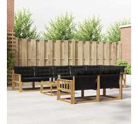 Kaloriko Ensemble Meuble Salon d'extérieur 9 pcs modulable Blanc et Noir en Bois d'acacia Massif avec Coussins, kit Complet pour terrasse Jardin séjour et Espace détente