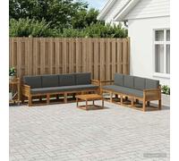 Kaloriko Ensemble Meuble Salon d'extérieur 9 pièces en Bois d'acacia Massif Naturel et Anthracite modulable avec Coussins Confort, idéal pour Jardin, terrasse, séjour ou Salle à Manger