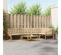 Kaloriko Ensemble Meuble Salon d'extérieur modulable 6 pcs Bois d'acacia Massif Blanc Beige avec Coussins Confortables kit Complet pour Jardin terrasse séjour Polyvalent