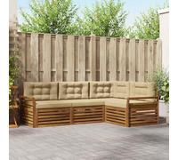 Kaloriko Ensemble Meuble Salon extérieur 4 pièces en Bois d'acacia Naturel et Beige avec Coussins en Polyester, modulable et Durable pour Jardin, terrasse, Confort et Design élégant