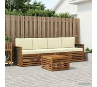 Kaloriko Ensemble Meuble Salon extérieur 5 pcs Bois Acacia Naturel crème avec Coussins modulable Complet kit coordonné pour Jardin terrasse séjour Confort et durabilité