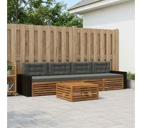 Kaloriko Ensemble Meuble Salon extérieur 5 pcs en Bois d'acacia Naturel et Anthracite, modulable avec Coussins Confortables, kit Complet pour Jardin, terrasse ou séjour, Design élégant et Durable