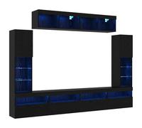 Kaloriko Ensemble Meuble TV en Bois d'ingénierie chêne Noir 6 pcs avec éclairage LED, 18 étagères, 4 Portes, Rangement Mural pour Salon séjour Bureau, Design Compact et Fonctionnel
