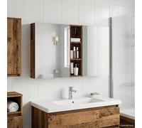 Kaloriko Ensemble Meubles Salle de Bain 3 pcs Bois d'ingénierie 120 x 14,5 x 70 cm Rangement Mural avec Miroir Double Face éclairage LED USB pour aménagement Salle de Bain Moderne