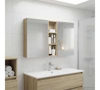 Kaloriko Ensemble Meubles Salle de Bain 3 pcs en Bois d'Ingénierie 100 x 10,5 x 60,5 cm avec Miroir Double Face et Éclairage LED, Rangement Suspendu et Placard Compact pour Organisation Optimale