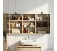 Kaloriko Ensemble Meubles Salle de Bain 3 pièces en Bois d'ingénierie 120 x 10,5 x 60,5 cm, Rangement Mural avec Miroir Double Face éclairage LED, Armoire Suspendue compacte pour aménagement optimisé