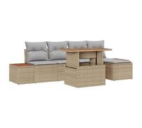 Kaloriko Ensemble mobilier de Jardin 6 pcs en rotin synthétique Beige et Gris, canapé modulaire avec Coussins, Table et Pouf avec Rangement, pour terrasse, Balcon et espaces extérieurs