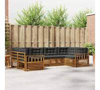 Kaloriko Ensemble mobilier de Salon d'extérieur 6 pièces en Bois d'acacia Naturel et Anthracite modulable avec Coussins rembourrés pour Jardin terrasse Confort Durable