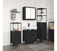 Kaloriko Ensemble mobilier Salle de Bain 3 pcs chêne Noir Bois d'ingénierie avec Miroir Plan et étagères Grand Rangement Design Moderne pour aménagement intérieur Salle de Bain