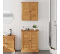 Kaloriko Ensemble mobilier Salle de Bain Bois pin Massif avec Armoire Murale et Colonne Vigo Rangement 5 étagères 4 Portes Design Rustique pour aménagement intérieur Compact