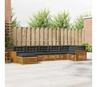 Kaloriko Ensemble mobilier Salon d'extérieur modulable 7 pièces en Bois d'acacia Naturel et Anthracite, kit Complet avec Coussins épais pour terrasse, Jardin ou séjour, Facile à Entretenir