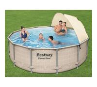 Kaloriko Ensemble Piscine Tubulaire Bestway Power Steel 396 x 107 cm, Bassin Hors Sol avec auvent Amovible, Pompe Filtre, echelle de securite, bache, pour Jardin Famille baignade ete