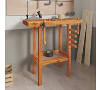 Kaloriko Établi robuste en bois massif d'acacia avec étaux pour atelier garage bricolage menuiserie réparation rangement outil pliant mobile avec roulettes, surface stable pour travaux lourds