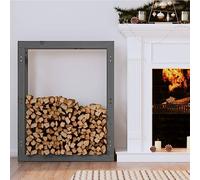 Kaloriko Étagère à bûches de cheminée en pin massif - 80 x 25 x 100 cm - Gris - Support pour le stockage au sec du bois de chauffage avec aide d'empilage stable et panier en bois pratique pour salon