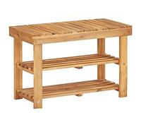 Kaloriko Étagère à chaussures en bois d'acacia massif 70 × 32 × 46 cm avec 2 étagères et étagère stable, peu encombrant, pour couloir, vestiaire, porte-chaussures multifonction et banc pour homme et
