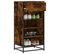 Kaloriko Étagère à chaussures en chêne fumé avec matériau en bois et métal, 48 x 38 x 97,5 cm, peu encombrant, avec plusieurs compartiments et design en grille pour couloir, entrée, rangement à
