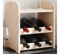 Kaloriko Étagère à vin avec plateau supérieur en pin massif 33 x 25 x 37 cm, étagère à bouteilles debout pour 6 bouteilles, porte-bouteilles avec design ondulé pour rangement dans la cuisine, la salle