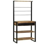 Kaloriko Étagère de Cuisine Marron et Noir en Bois de Mangue Massif 80 x 40 x 160 cm, Rangement intérieur Durable, Organiseur d ustensiles pour Plan de Travail, évier, Armoire et Placard