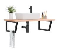 Kaloriko Étagère de lavabo murale en acier et bois de hêtre massif 100 x 60 cm, forme trapézoïdale avec capacité de charge de 100 kg, noire, peu encombrante, pour salle de bain et lavabo avec