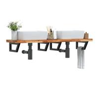 Kaloriko Étagère de Vasque Murale Acier avec Plateau Bois Massif Acacia 140x40 cm Design trapèze, Support Solide Noir, Rangement Suspendu pour Salle de Bain organisée