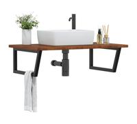 Kaloriko Étagère de Vasque Murale en Acier avec Plateau Bois de chêne Massif 100x60 cm, Support trapèze Suspendu pour Salle Bain, Rangement Solide et Stable pour lavabo Simple ou Double