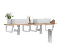 Kaloriko Étagère de Vasque Murale en Acier avec Plateau en Bois Massif d'acacia 160x50 cm, Support trapèze Blanc, capacité 100 kg, pour Salle de Bain, Rangement Suspendu Fonctionnel