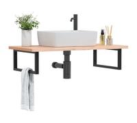 Kaloriko Étagère de Vasque Murale en Acier Noir et Bois Massif de hêtre 100x50 cm, Support Stable et Durable pour Salle de Bain, Rangement Suspendu Pratique, pour Armoire, Colonne