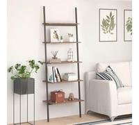 Kaloriko Étagère échelle avec 5 étagères marron foncé et noir - 64 x 34 x 185,5 cm - En bois et métal - Étagère à livres, bibliothèque, classeur, séparateur de pièce, étagère pour salon, chambre à