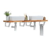 Kaloriko Étagère Murale Acier Blanc et Bois Massif d'acacia 140x40 cm pour Vasque, Meuble lavabo, Rangement Suspendu, Colonne Salle Bain, Porte Serviettes trapèze Stable et Robuste
