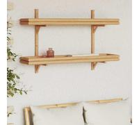 Kaloriko Étagère murale en bambou marron 100 x 26 x 60 cm, étagère suspendue avec 2 étagères, peu encombrante et moderne pour salon, chambre à coucher, bureau, cuisine, rangement et décoration