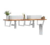 Kaloriko Étagère Murale Vasque en Acier Blanc avec Plan de Travail Bois Massif d'acacia 160x50 cm, Support trapèze, pour Salle de Bain, Rangement Suspendu, capacité 100 kg