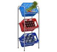 Kaloriko Étagère pour 3 caisses en acier revêtu par pulvérisation argentée, 50 x 33 x 116 cm, étagère industrielle enfichable pour atelier, cave, garage avec pieds en plastique antidérapants pour