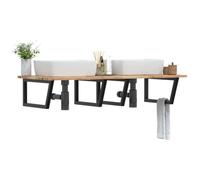 Kaloriko Étagère Vasque Murale Acier Noir et Bois Massif d'acacia 140x60 cm, Support trapèze Robuste, Rangement pour Salle de Bain, pour lavabo Simple ou Double avec Fixation Murale