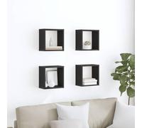 Kaloriko Étagères murales en Bois d'ingénierie chêne Noir 4 pièces Design Flottant pour Salon Chambre Bureau Rangement décoratif Support Livre Plante