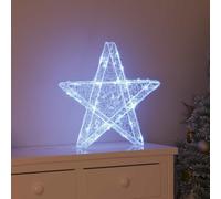 Kaloriko Étoile 3D Blanc Froid en Acrylique 55 x 53,5 x 10 cm, 50 LED, USB, télécommande, décoration Lumineuse intérieur extérieur abrité pour Sapin, fenêtre, Mur, Ambiance fête Hiver