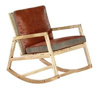 Kaloriko Fauteuil à bascule marron en cuir véritable et bois massif de mangue, avec accoudoirs, rembourré et ergonomique, fauteuil de relaxation pour salon, chambre à coucher, chambre de bébé