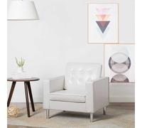 Kaloriko Fauteuil Blanc en Similicuir avec accoudoirs Larges et Dossier rembourré 75x70x75 cm, Pieds en Acier, Chaise Confortable pour Salon Bureau Chambre Lecture détente