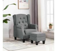 Kaloriko Fauteuil Chaise avec Repose-Pied Gris Clair en Tissu rembourré, Cadre Bois Stable, Dossier Haut Confortable, Dimensions 68x78x94 cm, idéal Salon Bureau Lecture détente