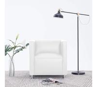 Kaloriko Fauteuil Cube Blanc en Simili Cuir avec Dossier rembourré, Pieds métal Stables, Chaise Confortable pour Salon, Bureau, Coin Lecture ou Chambre, Design Moderne, capacité 110 kg