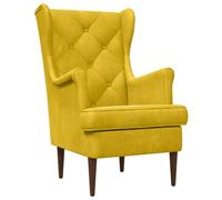 Kaloriko Fauteuil Jaune en Velours Tissu Doux, Cadre métal Solide, Coussin Amovible, Pied Bois Design, siège Confortable pour Salon Chambre intérieur, Style Cabriolet Minimaliste élégant