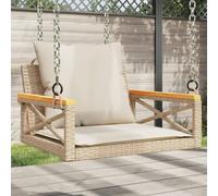 Kaloriko Fauteuil suspendu avec coussin - Beige - En rotin synthétique - Avec cadre en acier revêtu par pulvérisation - 63 x 62 x 40 cm - Banc d'extérieur pour terrasse, balcon, jardin - Avec dossier