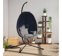 Kaloriko Fauteuil suspendu avec support en tissu anthracite et acier - 104 x 100 x 193 cm - Charge maximale : 110 kg - Avec coussin amovible - Résistant aux intempéries - Pour jardin, terrasse
