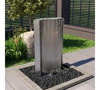 Kaloriko Fontaine de Jardin argentée en Acier Inoxydable 304 Finition Miroir, 60,2 x 37 x 122,1 cm, avec Pompe 90 W, LED Blanc Chaud, Bassin 90 L pour terrasse, Patio, Cour, déco Zen