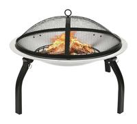Kaloriko Foyer et Barbecue 2 en 1 en Acier Inoxydable argenté 56 x 56 x 49 cm avec Grille de Cuisson, tisonnier, Couvercle en Maille, Pieds Pliables pour extérieur, Chaleur et Cuisson