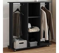 Kaloriko Garde Robe avec Roues Noir en Bois d'ingénierie, 102 x 38 x 110 cm, penderie Mobile avec 2 Barres de Suspension, Rangement Organisateur pour Chambre et Placard, Armoire Dressing Sobre