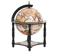 Kaloriko Globe Bar noir en bois massif d'eucalyptus avec espace de rangement pour bouteilles et verres, armoire à vin et armoire à boissons pour salon, salle à manger, cuisine, buffet et commode pour