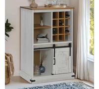 Kaloriko HALDEN Armoire à vin en pin massif blanc avec porte coulissante 80 x 40 x 113,5 cm, 12 porte-bouteilles de vin, espace de rangement, commode, bar, buffet pour salon, salle à manger, cuisine
