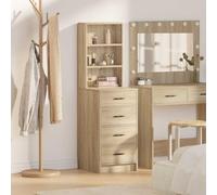 Kaloriko Haut Armoire chêne Sonoma en Bois d'ingénierie 40 x 41 x 135 cm avec 4 tiroirs Rangement pour Salle à Manger Cuisine Salon Buffet bahut Commode Console