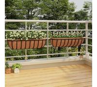 Kaloriko Jardinières murales 2 pcs en Coco Noir 61 x 19 x 16 cm Acier revêtu, bac à Plantes Mural avec Drainage, Support Pot, récupération d’Eau