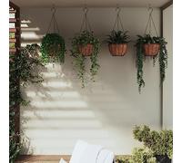 Kaloriko Jardinières suspendues Noires 4 pcs avec Doublure Coco, Acier poudré Ø 35 x 52 cm, Crochet de Suspension, Drainage et rétention d Eau pour Balcon terrasse Maison Jardin intérieur extérieur